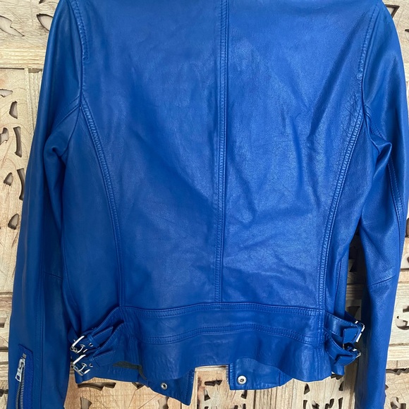Vivid Blue Rebecca Taylor Leather Moto Jacket SZ 4 - Picture 7 of 8